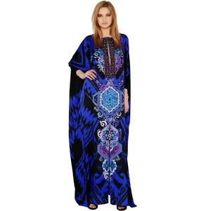 EMILIO PUCCI Blue Ikat Printed Silk Maxi Caftan Dress Gown